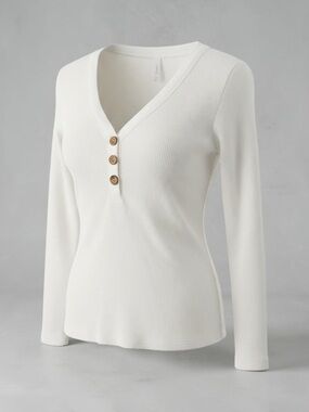 #171, A loves A ribbed  V-Neck Henley Long Sleeve Top, size L